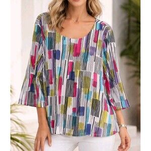 Habitat Clothes To Live In XL Artsy Abstract Print Swing Knit Top